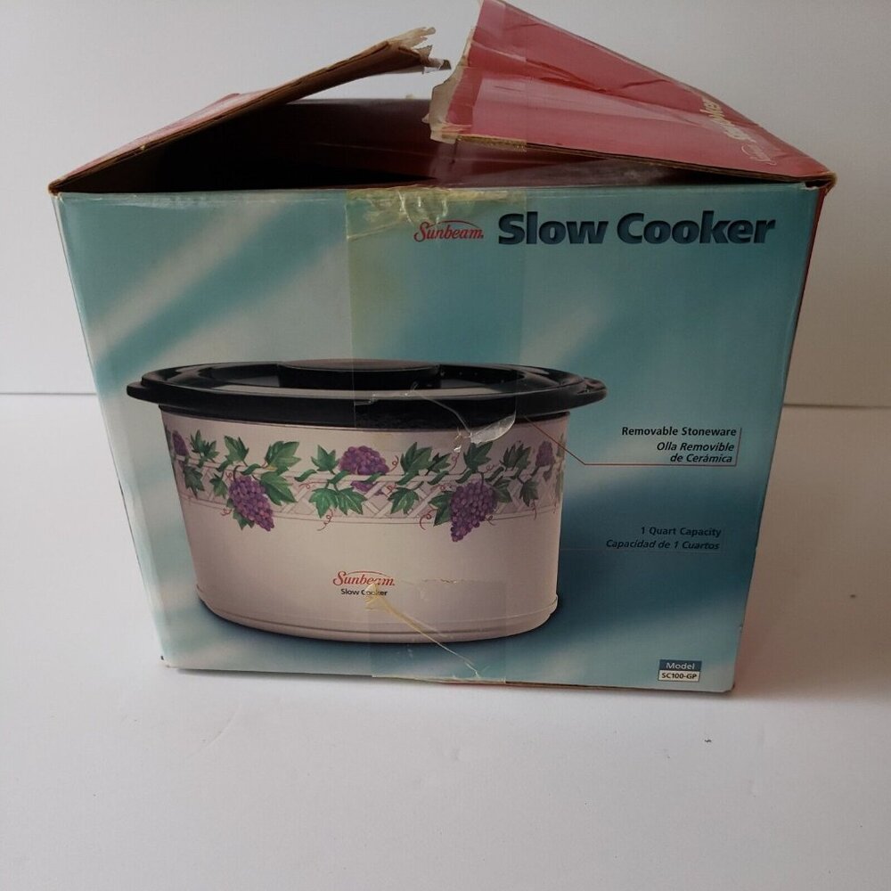 Vintage Sunbeam Mini Slow Cooker w Rare Grape Vine Ivy Design Model SC100 Small